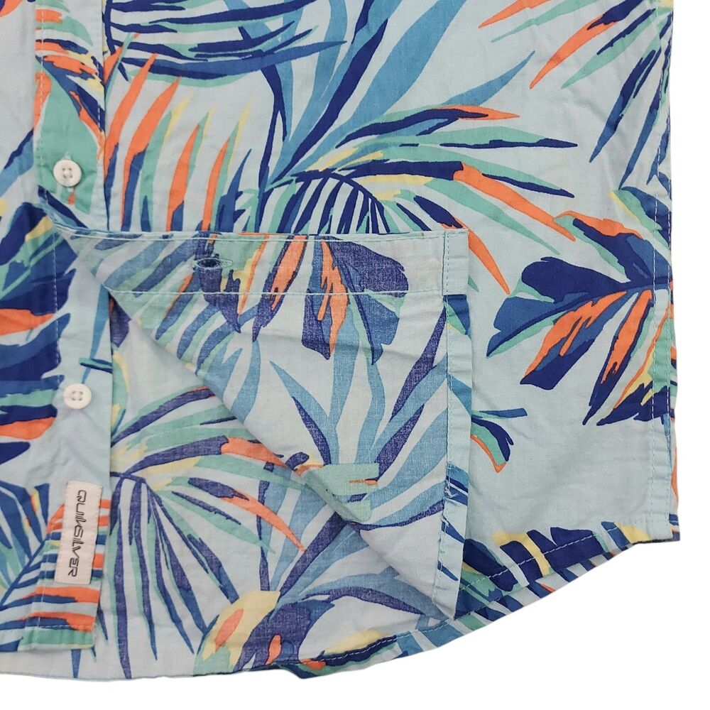 Quiksilver Hawaiian Shirt Mens Medium Blue Regular Fit Vacation Travel Beach - Picture 5 of 11